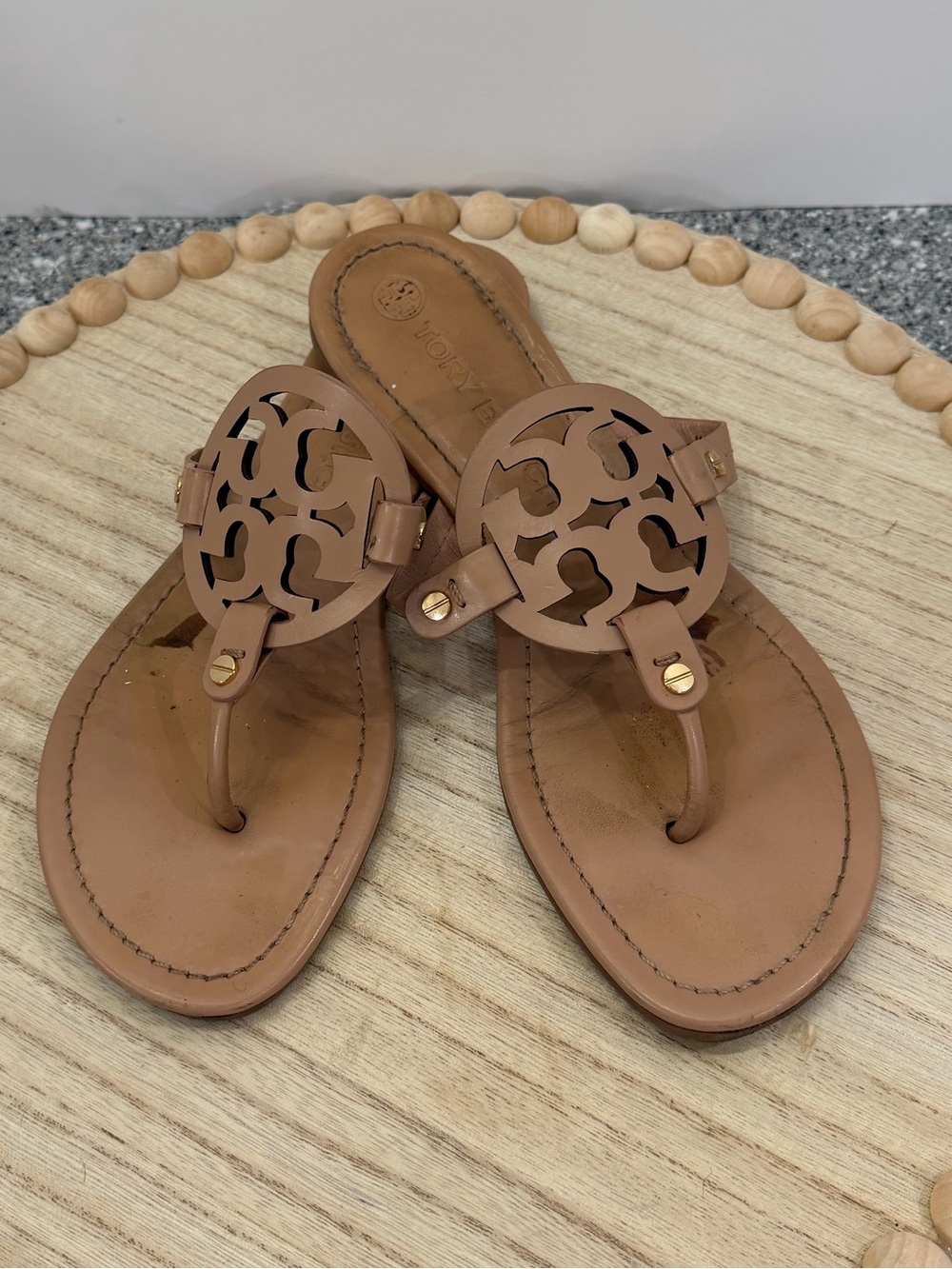 Tory Burch Miller Leather Sandals Light Makeup Nude Tan Size 9